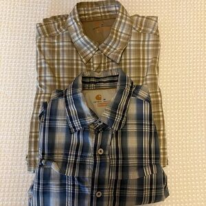Carhartt 2 Men's Medium Relaxed-fit Casual Plaid Shirts - Tan and Blue like new